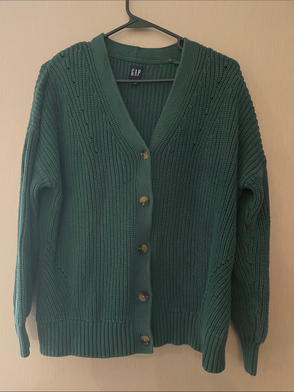 GAP xs oversized Forest Green Ribbed Button-Up Cardigan